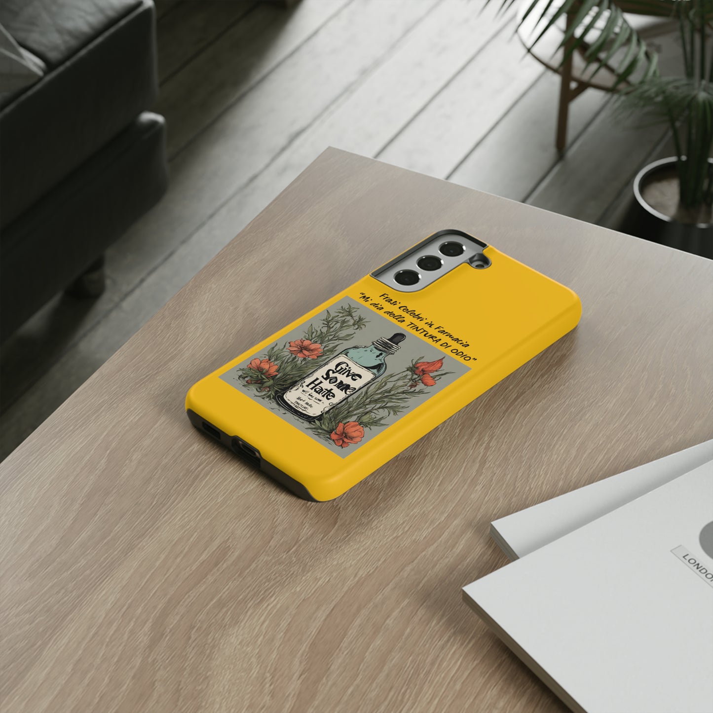 Cover iPhone/Samsung/Google Pixel "Tintura di Odio" collezione frasi celebri in farmacia