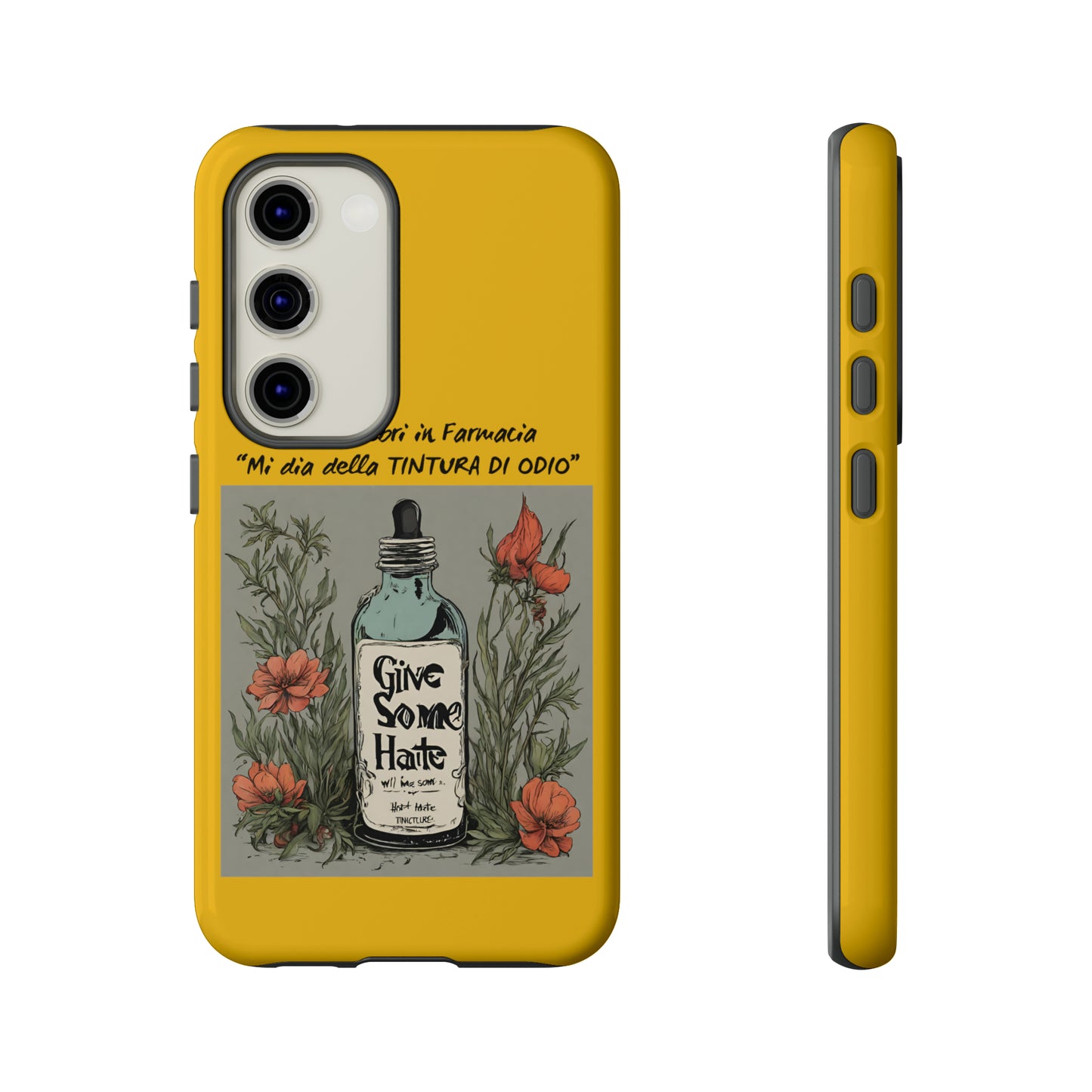 Cover iPhone/Samsung/Google Pixel "Tintura di Odio" collezione frasi celebri in farmacia