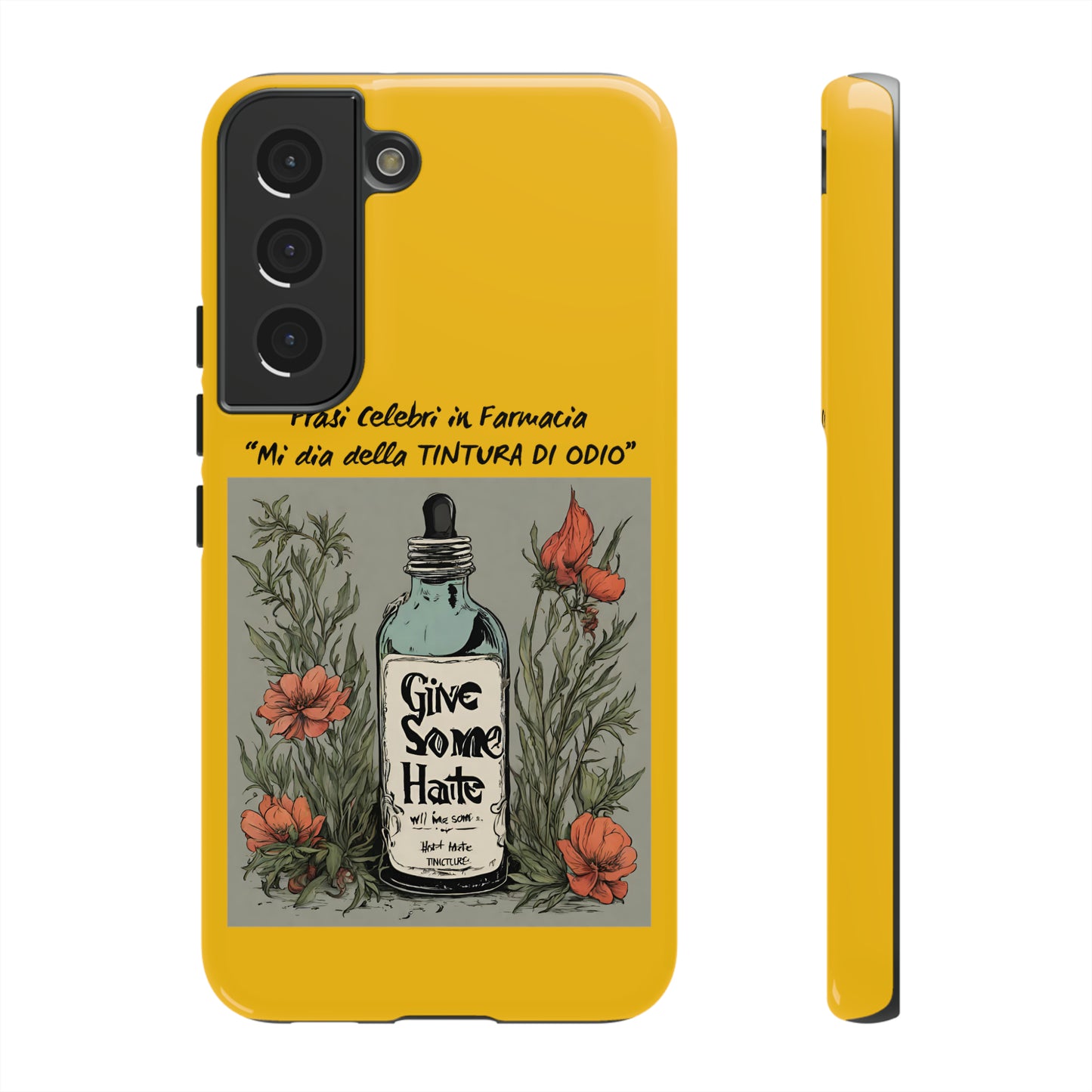 Cover iPhone/Samsung/Google Pixel "Tintura di Odio" collezione frasi celebri in farmacia